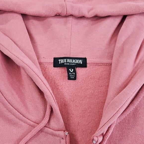 True Religion Full Zip Hoodie NWT Men's XL Red Overlap Logo NEW Kangaroo Pocket - Picture 5 of 12